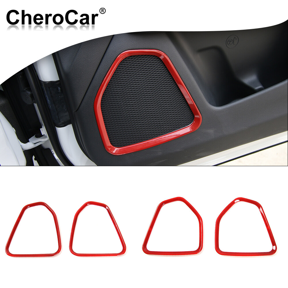 4pcs Door Speaker Decor Ring Trim Cover Frame for Jeep Compass 2017-2022 Red
