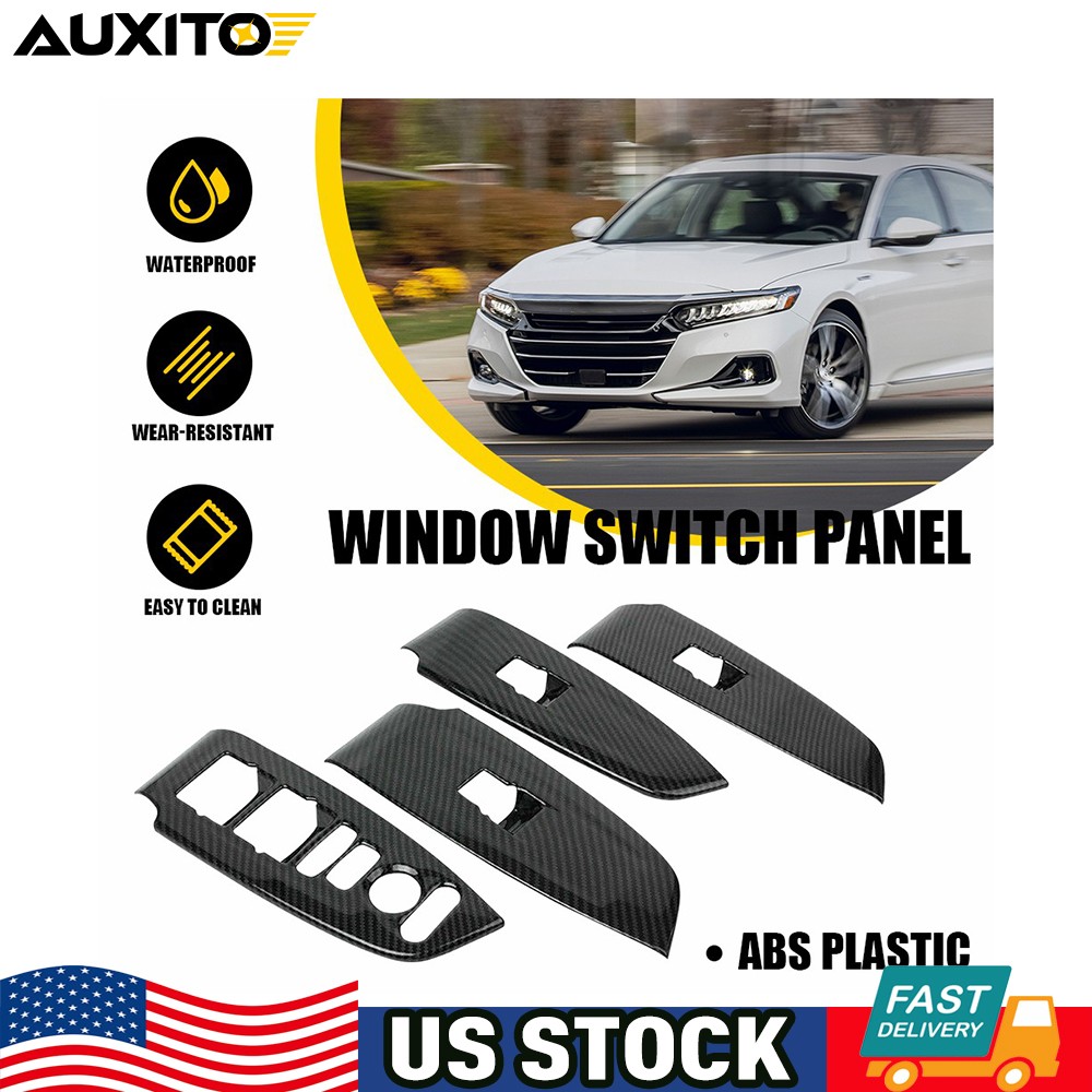 Carbon Fiber Style Interior Window Switch Panel Cover Trim For Honda Accord 4PCS