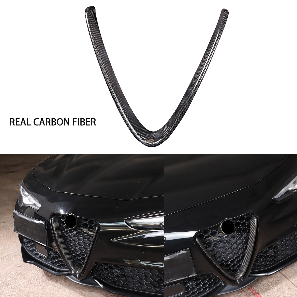 FOR 2017-22 ALFA ROMEO GIULIA BASE CARBON FIBER FRONT V SHAPE GRILLE COVER TRIM