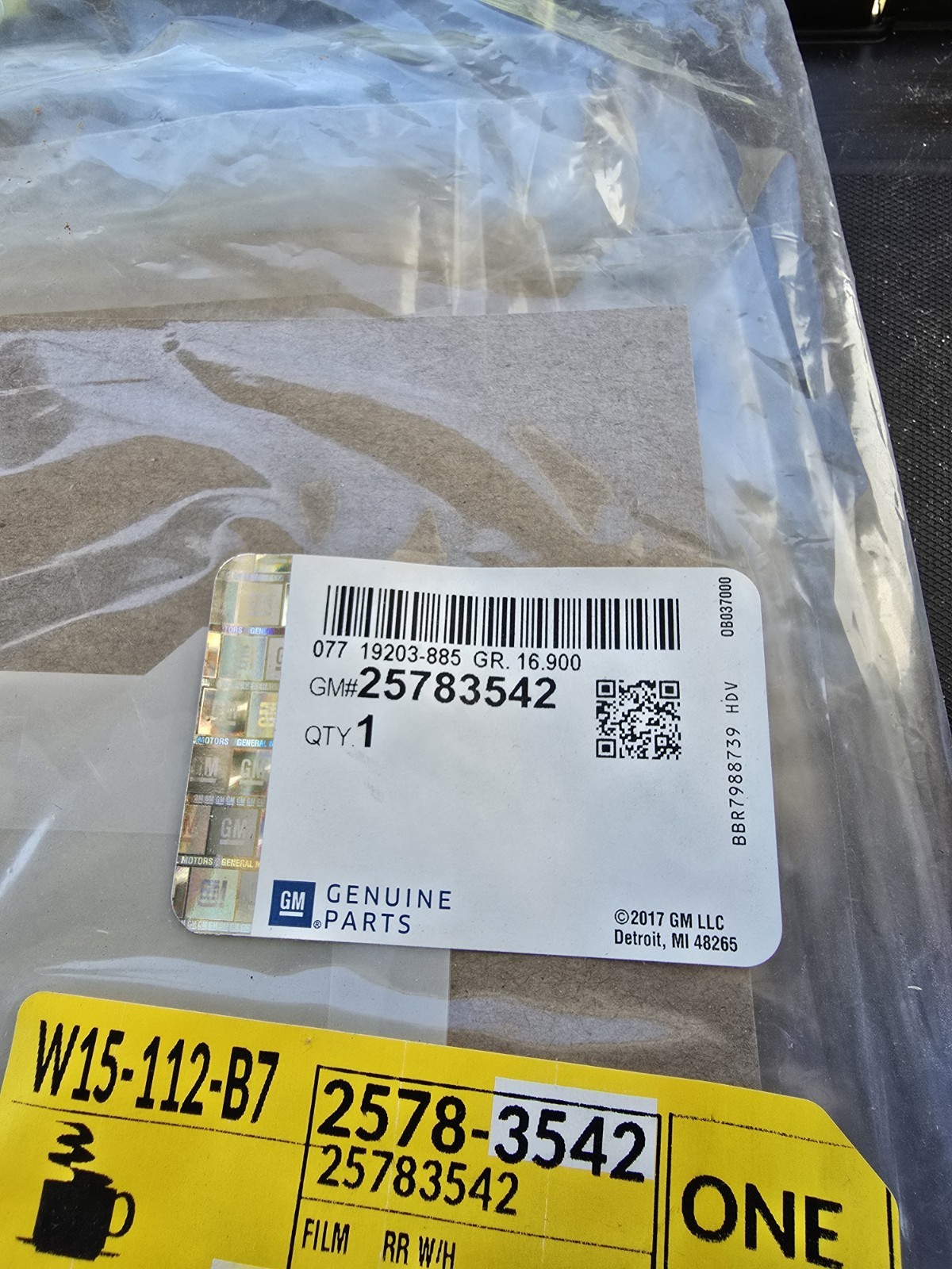 GM 25783542 Pick Up Box Protective Film Genuine OEM Rt Bedside Rear Genuine GM
