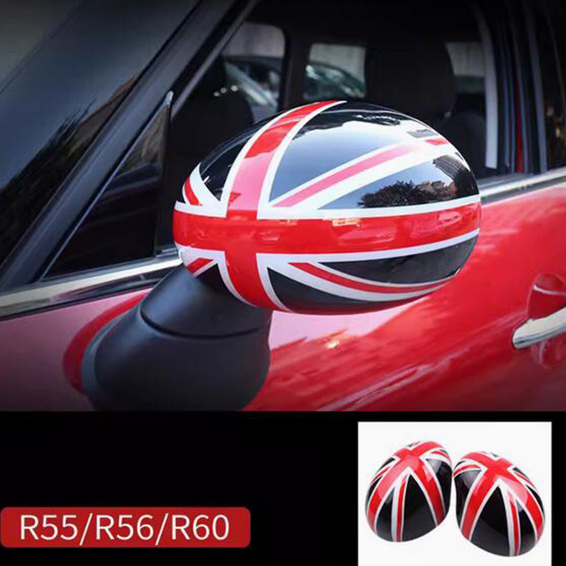 For MINI Cooper R55 R56 R57 R60 R61 Red Black Jack Side Mirror Cover Manual Fold