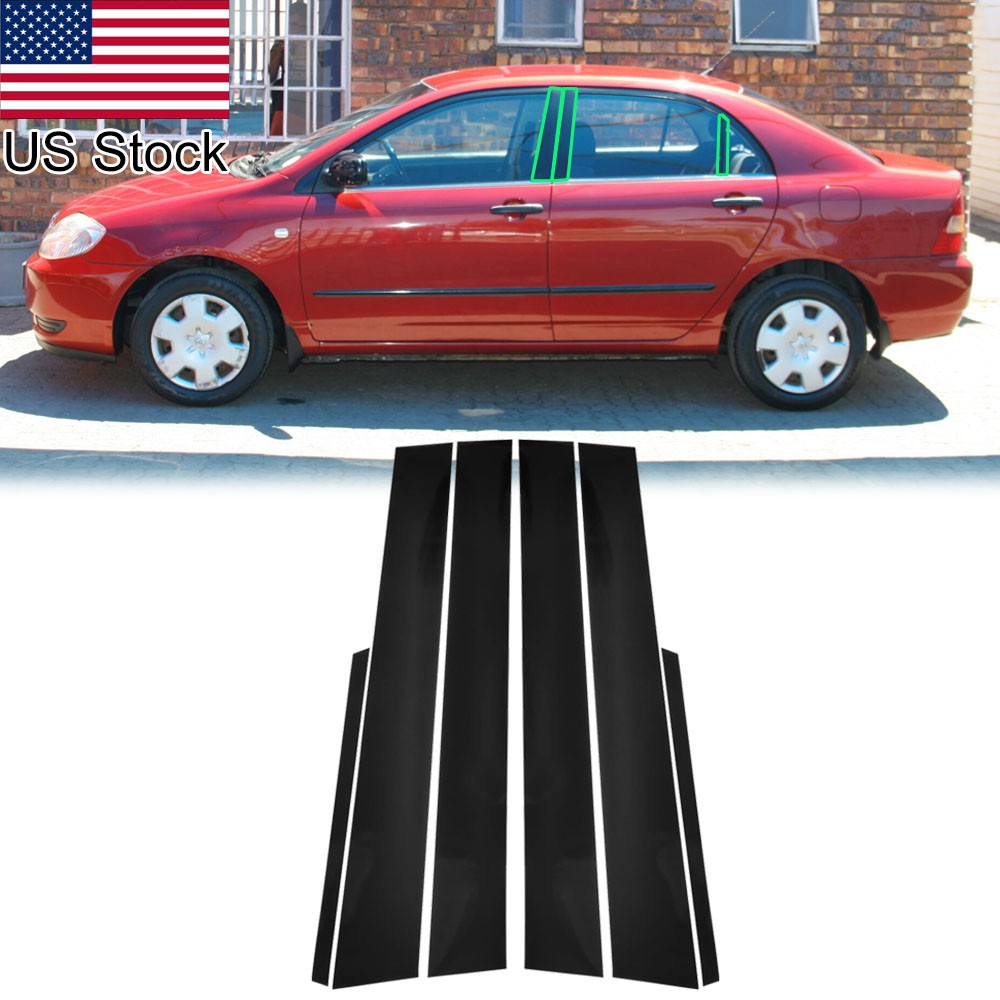 6pcs Glossy Black Pillar Posts Door Window Covers Trim For 03-08 Toyota Corolla