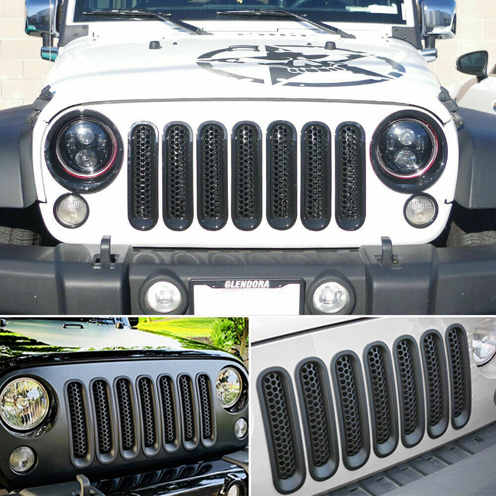 Front Mesh Grille Inserts Headlight Accessories Cover For Jeep Wrangler JK