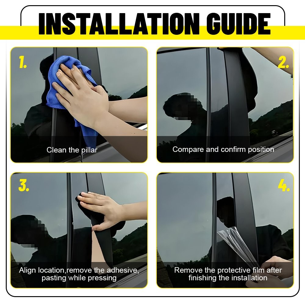 4x Glossy Black B Pillar Post Door Covers Trim For 15-21 Ford F-150 with Keypad