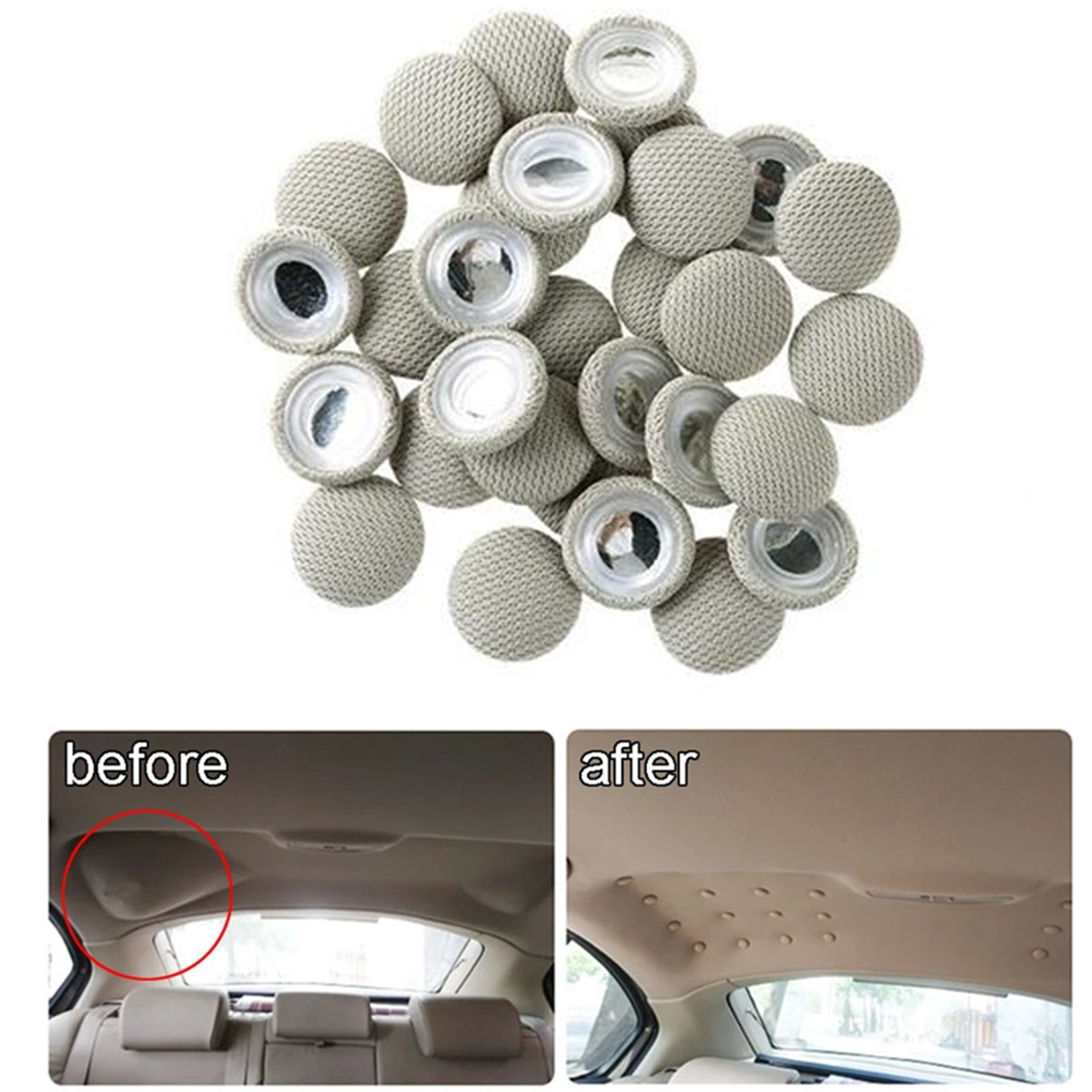 60pcs Cloth Car Roof Snap Rivets Buckle Automotive Headliner Repair Button Screw