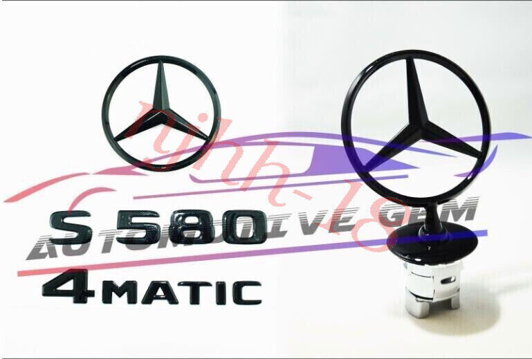 S580 4MATIC Rear Star Emblem gloss Black Badge Logo Hood Ornament W223 Sedan