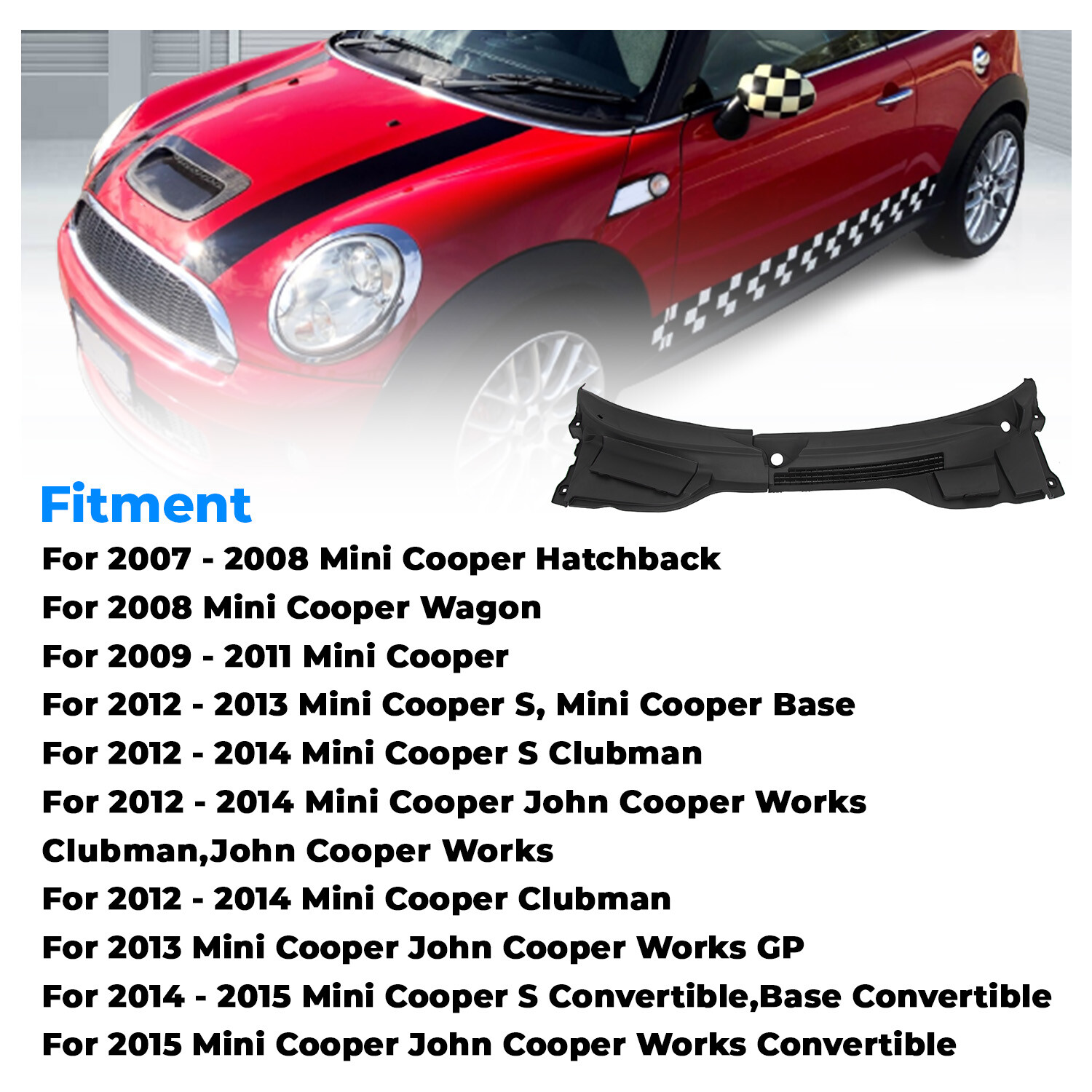 For 07-15 Mini Cooper R55 R56 R57 Pair of Left&Right Windshield Cowl Cover Apron