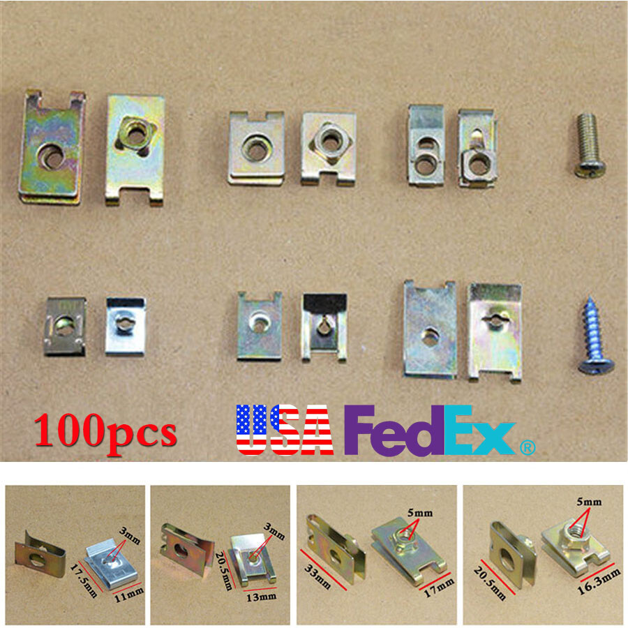 100x Mixed Car Body Door Panel Fixed Fastener U-Type Gasket Fender Metal Clips