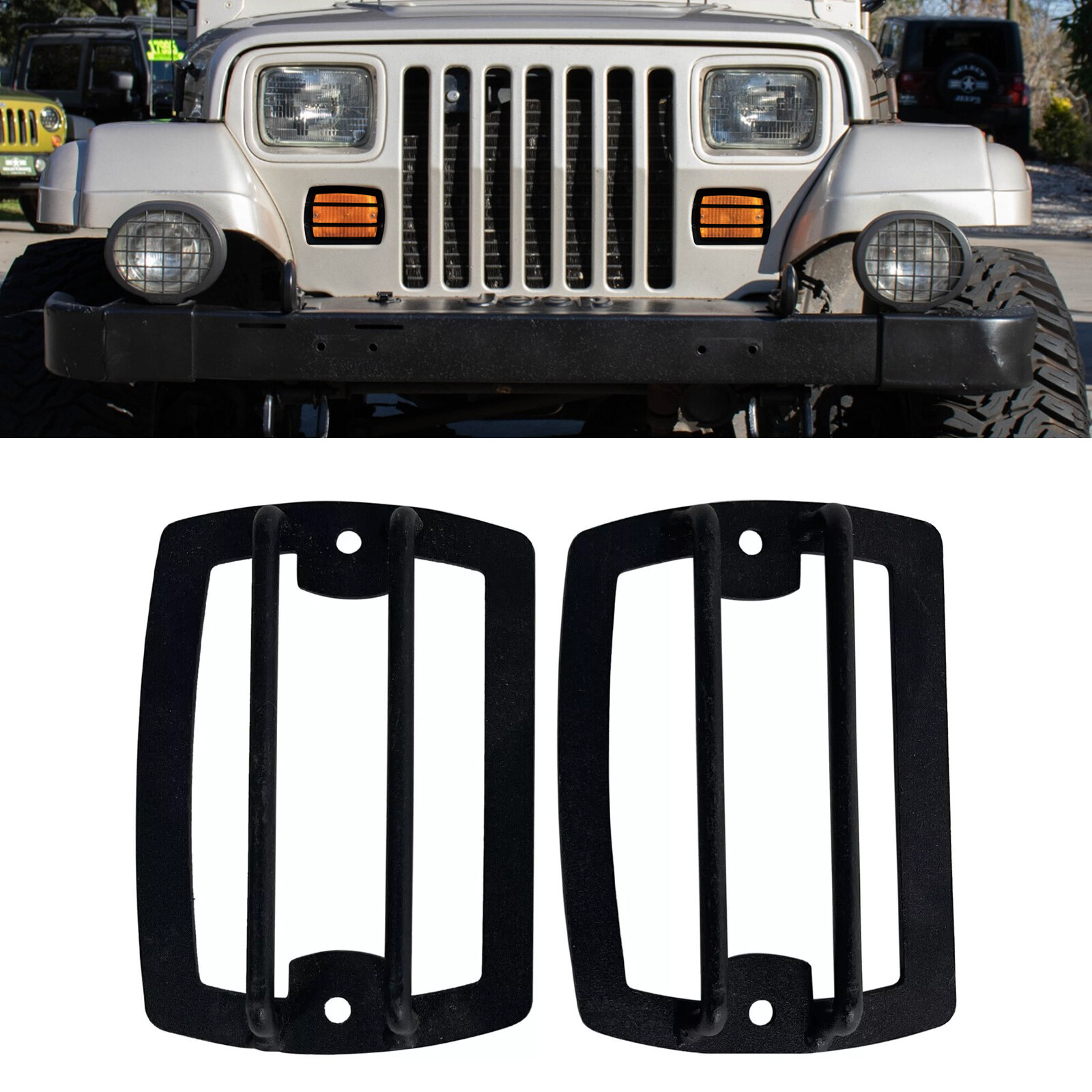 Front Side Turn Signal Light Guard Lamp Covers For 1987-1996 Jeep Wrangler YJ