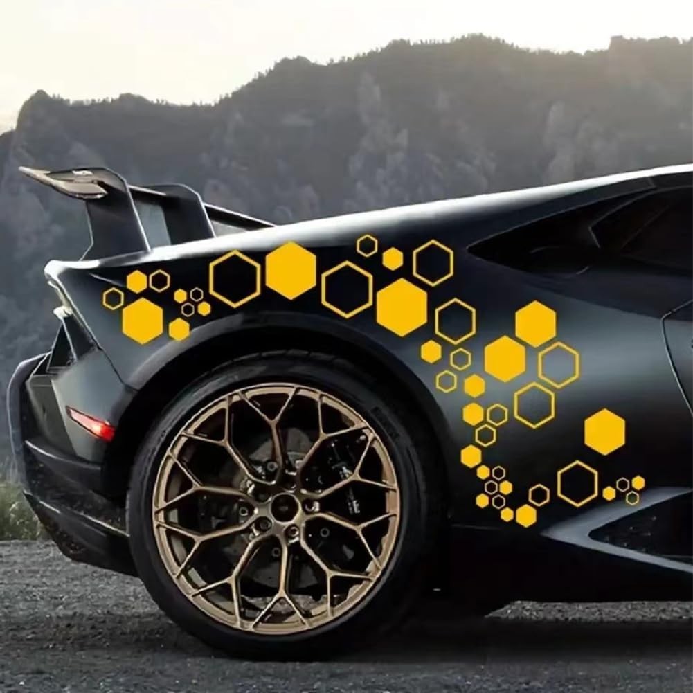 DIY Car SUV RV Honeycomb Decals Hexagonal Graphics Sticker 52PCS Body Side Decor