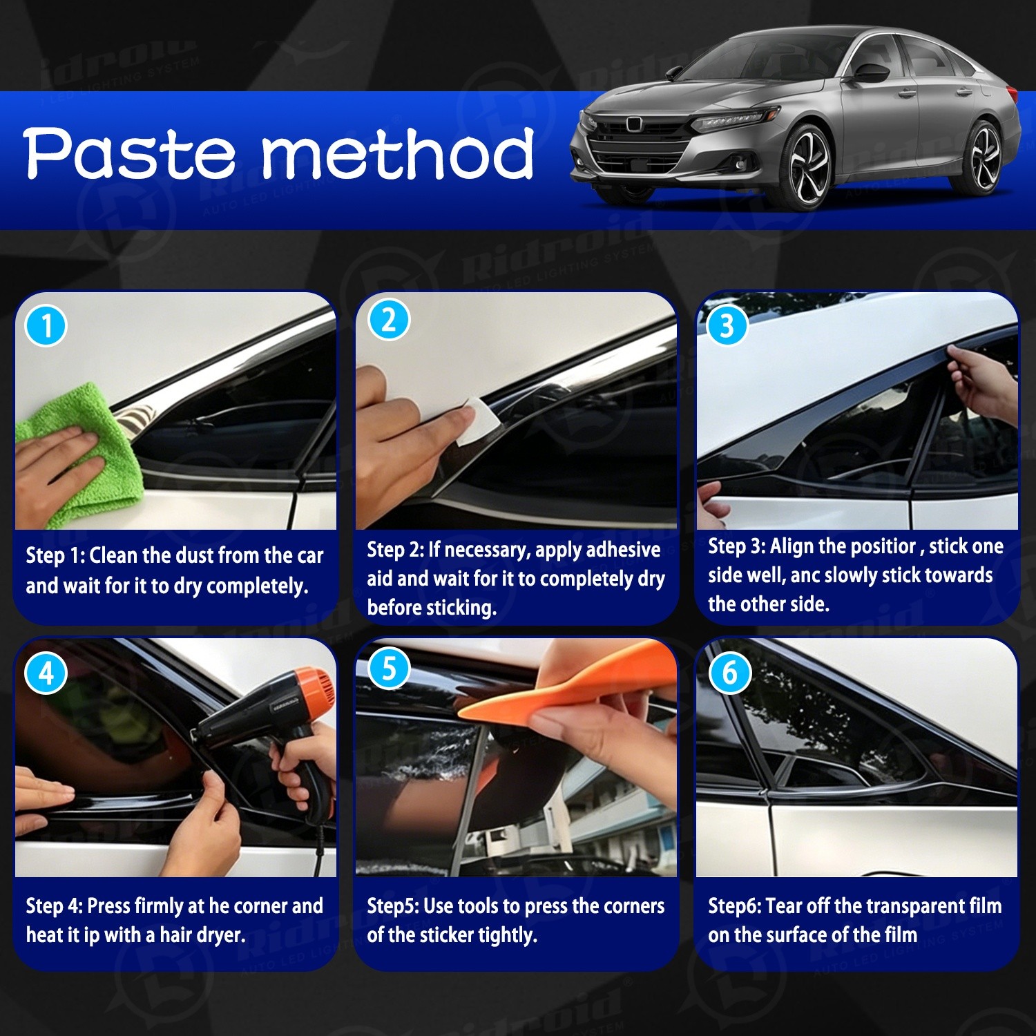 Chrome Delete Blackout Window Trims Glossy Black For Honda Accord 2018-2022