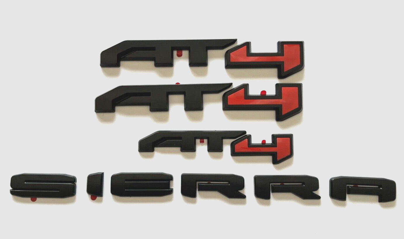 Matte Black Red AT4/AT4HD Emblem Sierra Fit 2019-2023 GMC Sierra 1500 Overlay