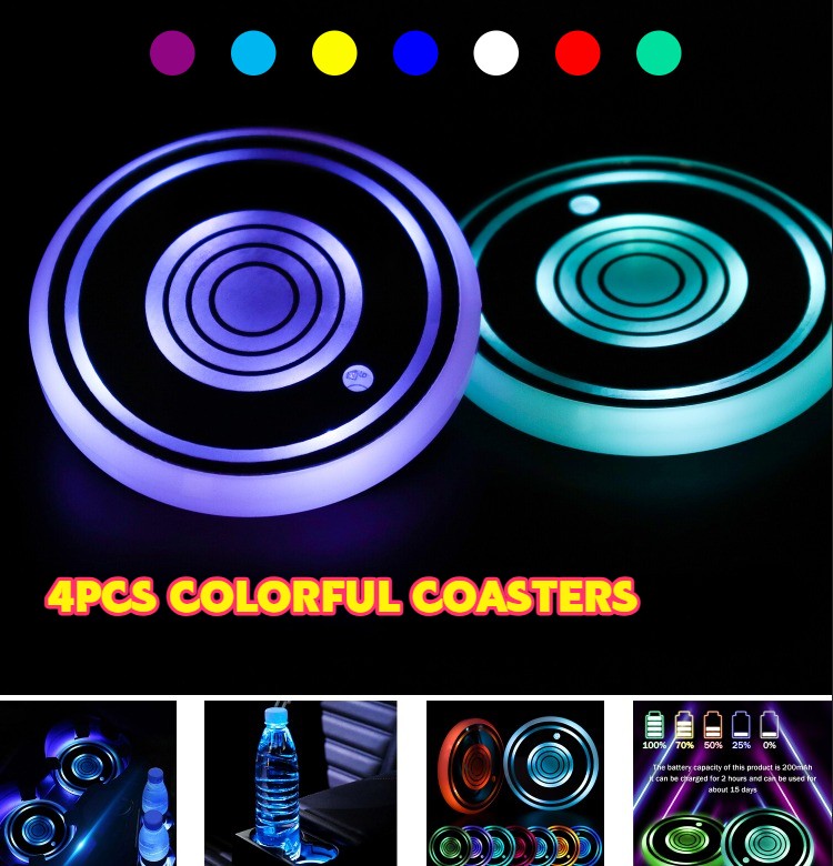 4pcs LED Car Cup Pad 7 Colors Accessories Light Cover Interior Decoration Lights