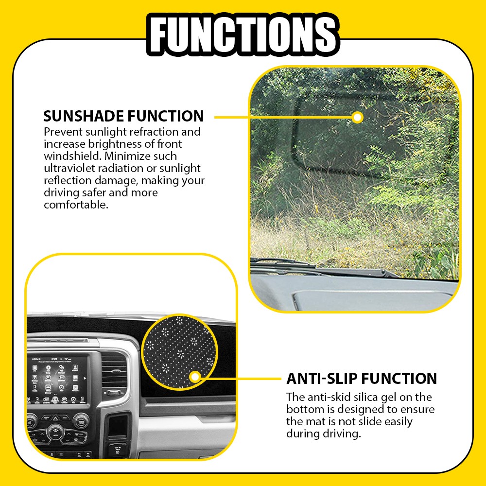 For Ram 2500 1500 3500 2011-18 Interior Dash Cover Dashmat Dashboard Mat Carpet