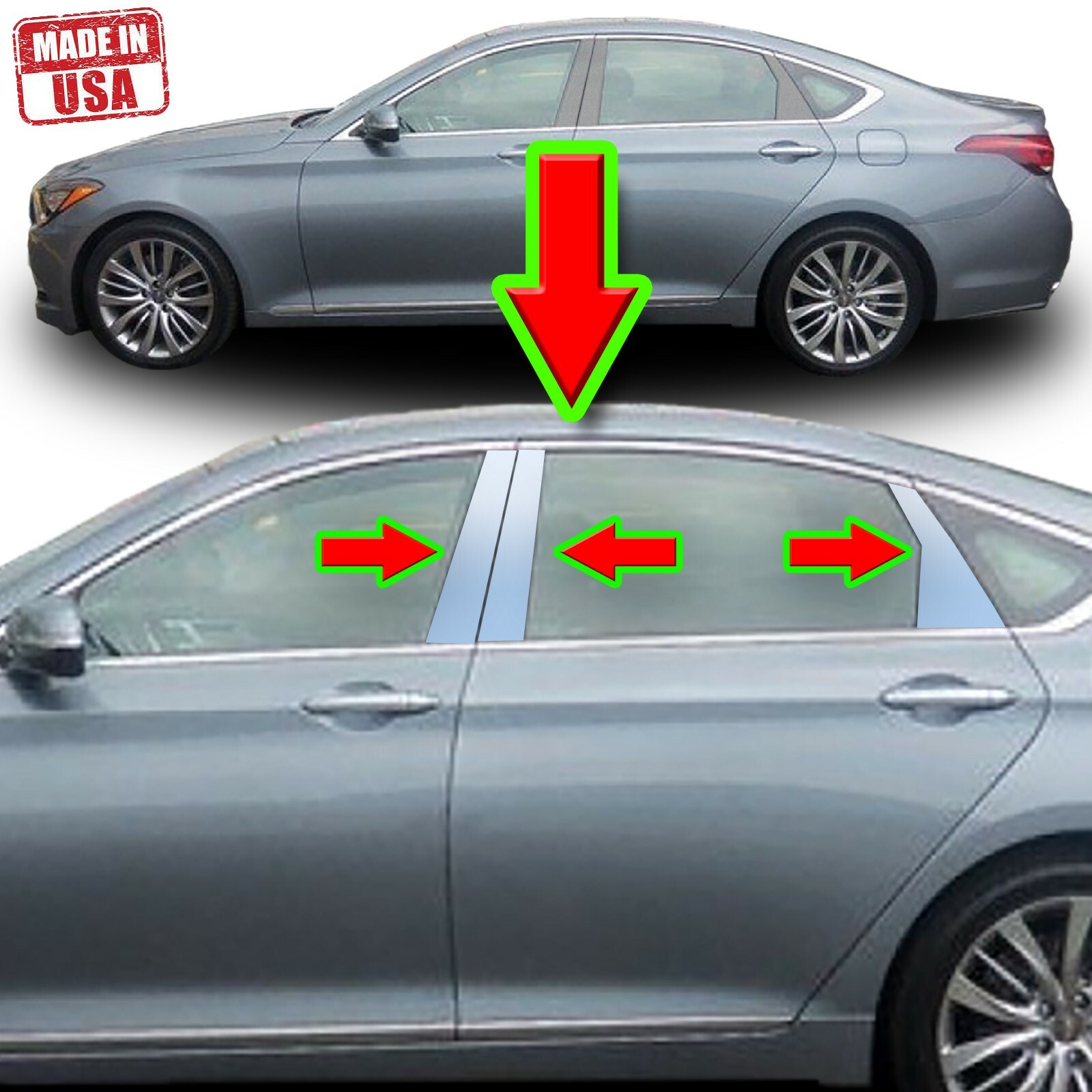 Chrome Pillar Trim for Hyundai Genesis 15-17 (4dr) 6pc Set Door Cover Post