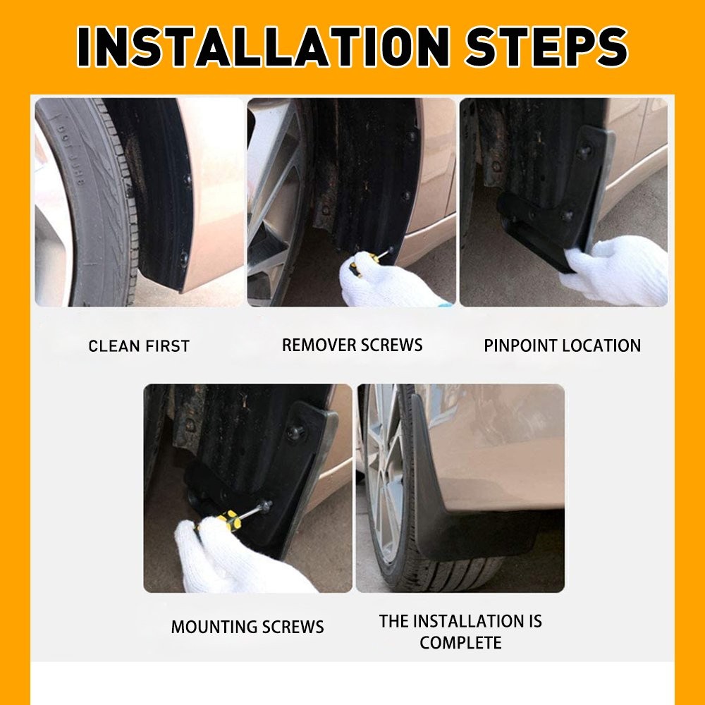 4 pc Universal Car Mud Splash Flaps Guards for Front or Rear (Hardware Included)