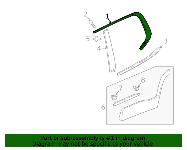 Genuine GM Rear Passenger Side Door Window Upper Reveal Molding 84190174