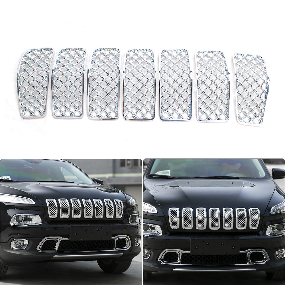 7X Front Grille Insert Mesh Decor Trim Cover for Jeep Cherokee 2014-2018 Chrome