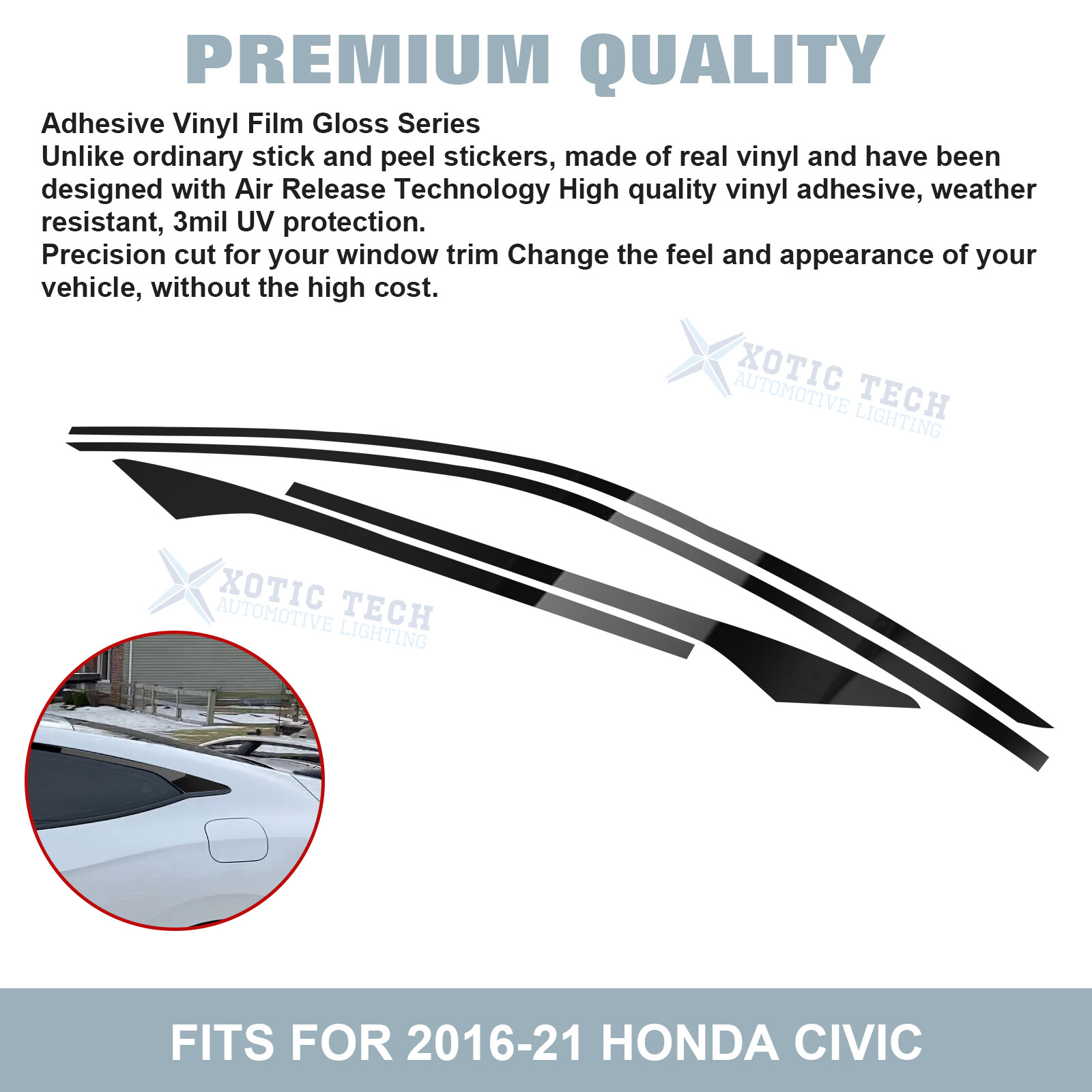 Glossy Black Chrome Delete Side Door Window Trim For Honda Civic Coupe 10th Gen