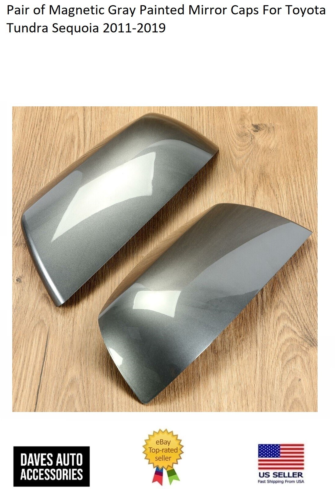 Pair of Magnetic Gray Painted Mirror Caps For Toyota Tundra Sequoia 2011-2019