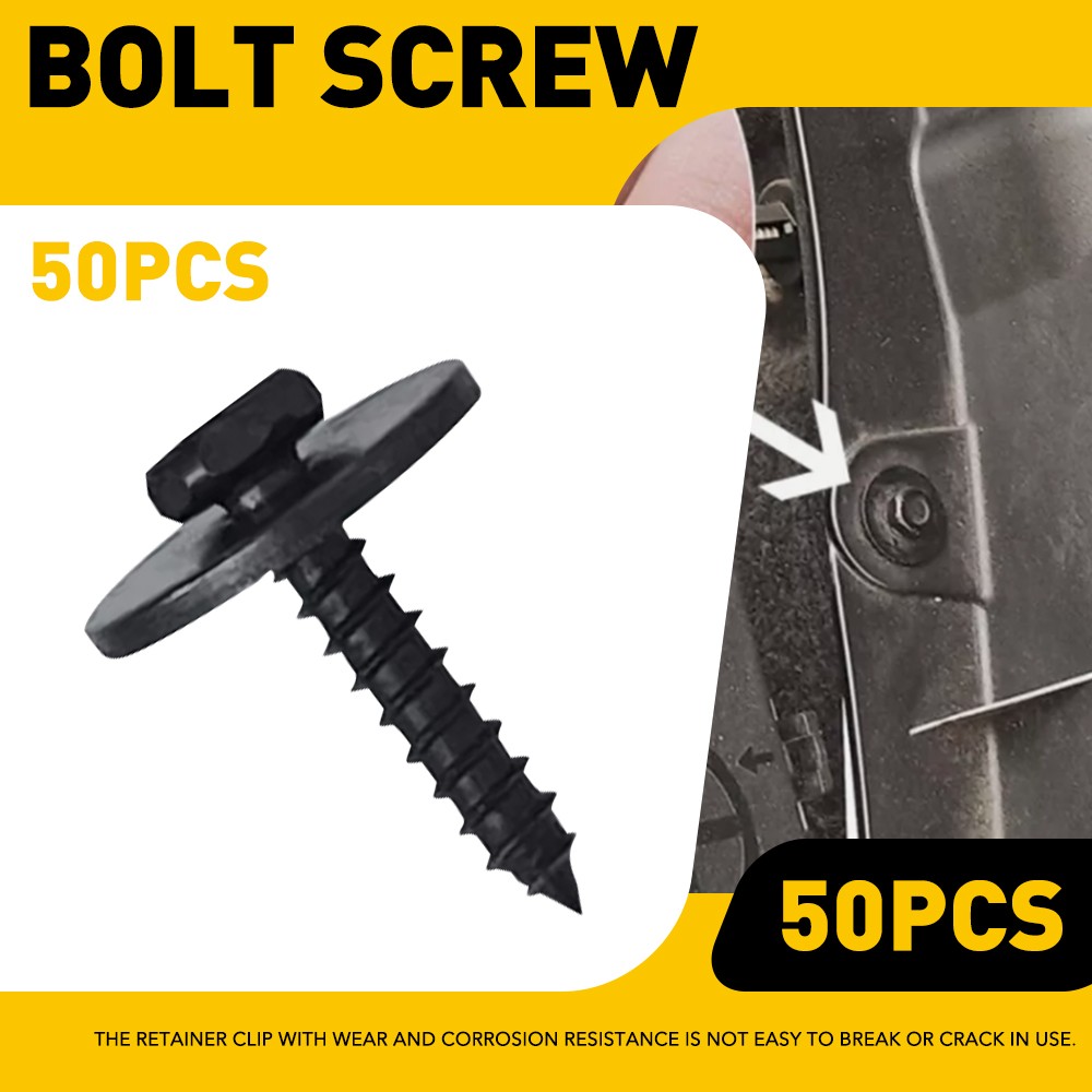 50*Car Screw Fender Liner Body Bumper Cover Shield Splash Bolt Metal Black Screw