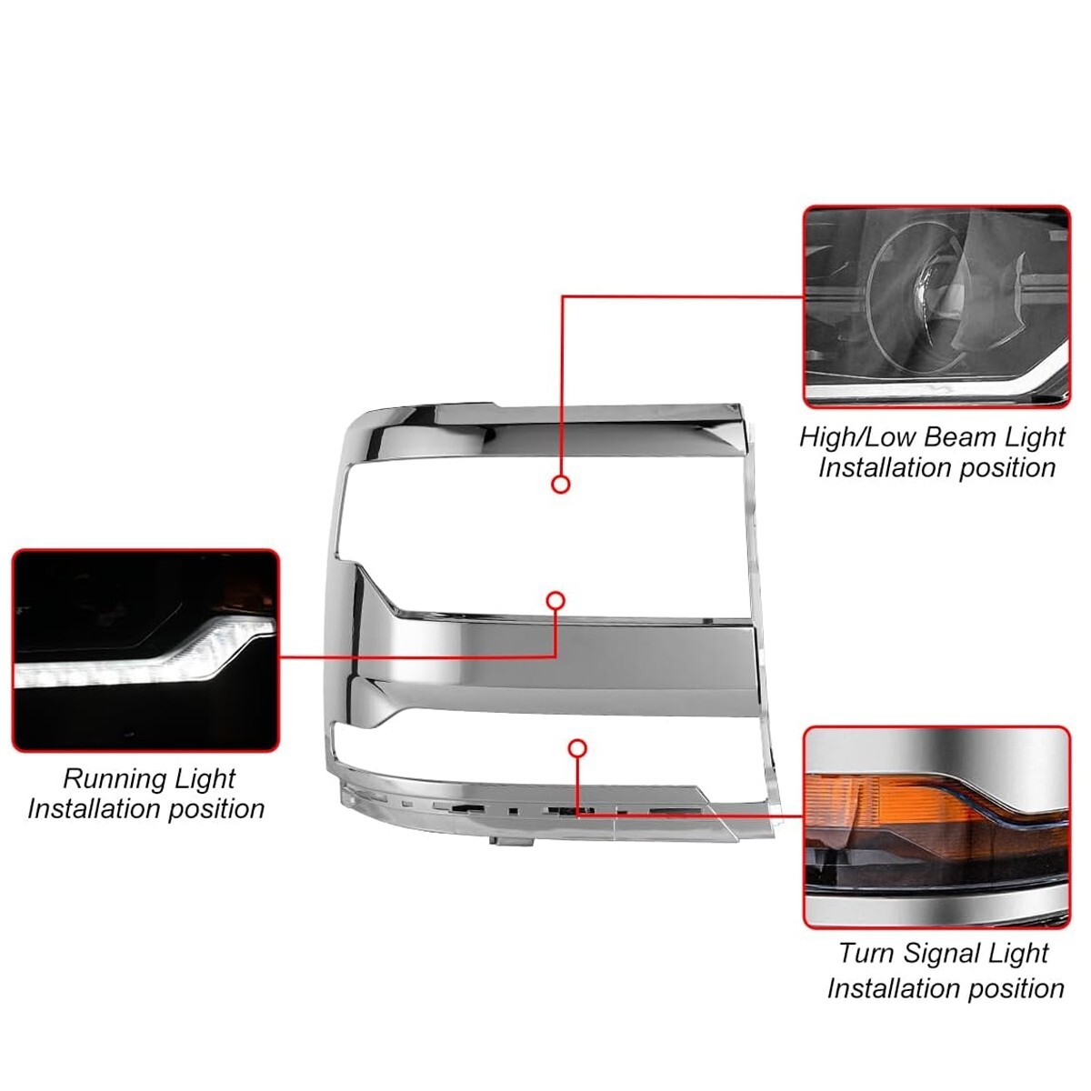 For 2016-2018 Chevy Silverado 1500 LD Chrome Headlight Bezel Cover Passenger