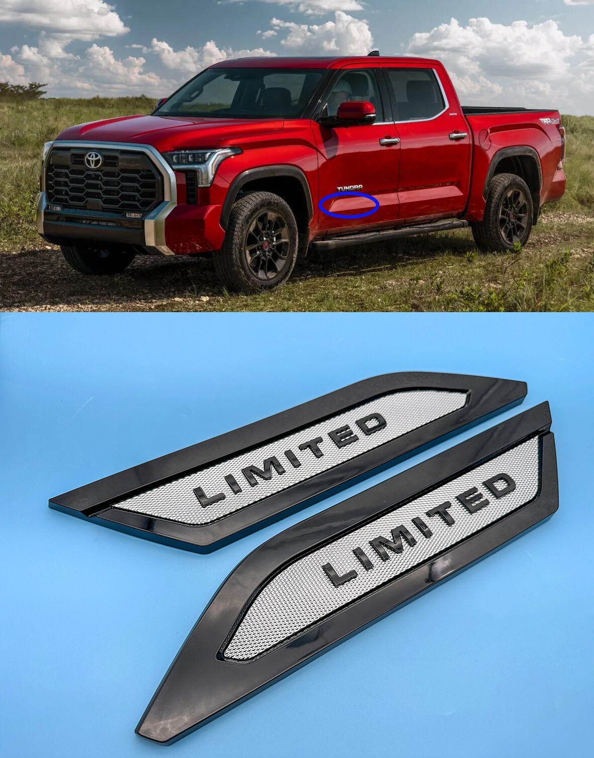 Silver Black Door Side Body Molding Trim For 2022-2024 Toyota Tundra Limited