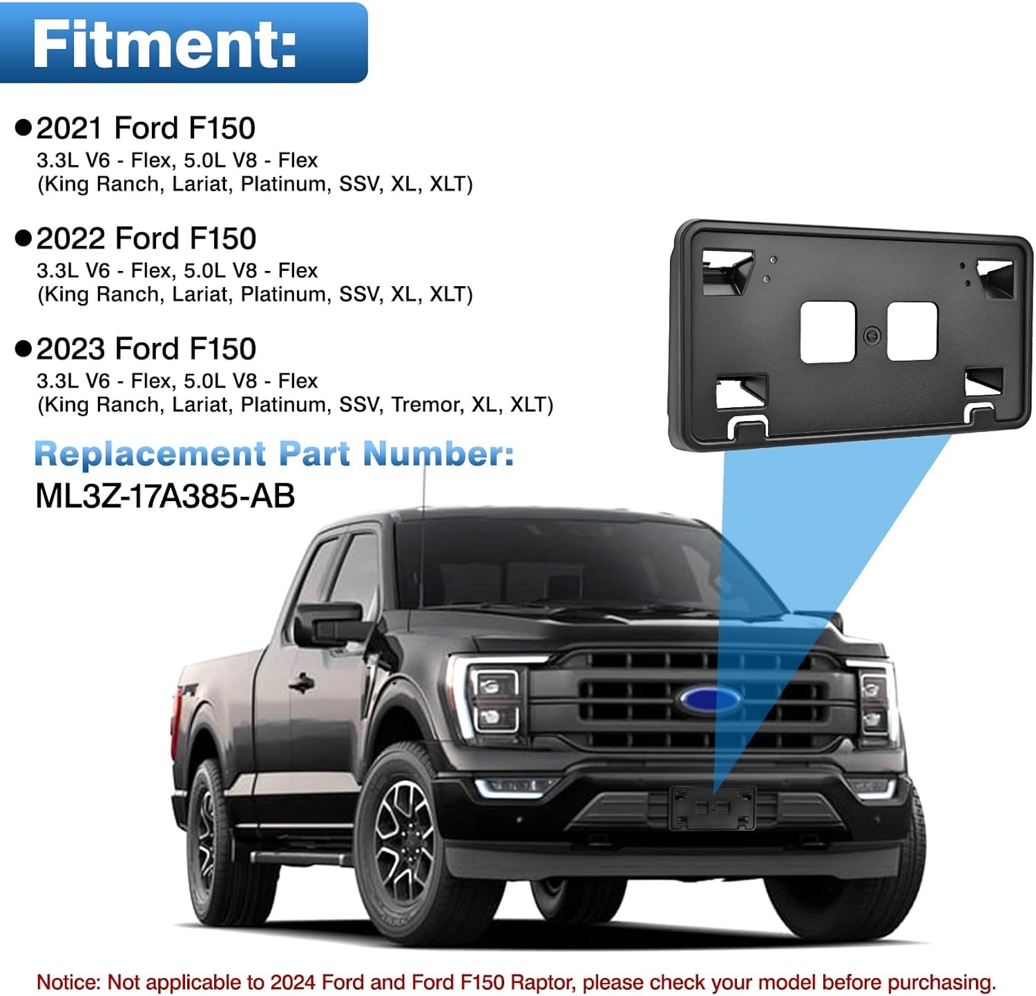 For Ford F150 5.0L 3.3L 2021-23 Car Front Bumper License Plate Mounting Bracket