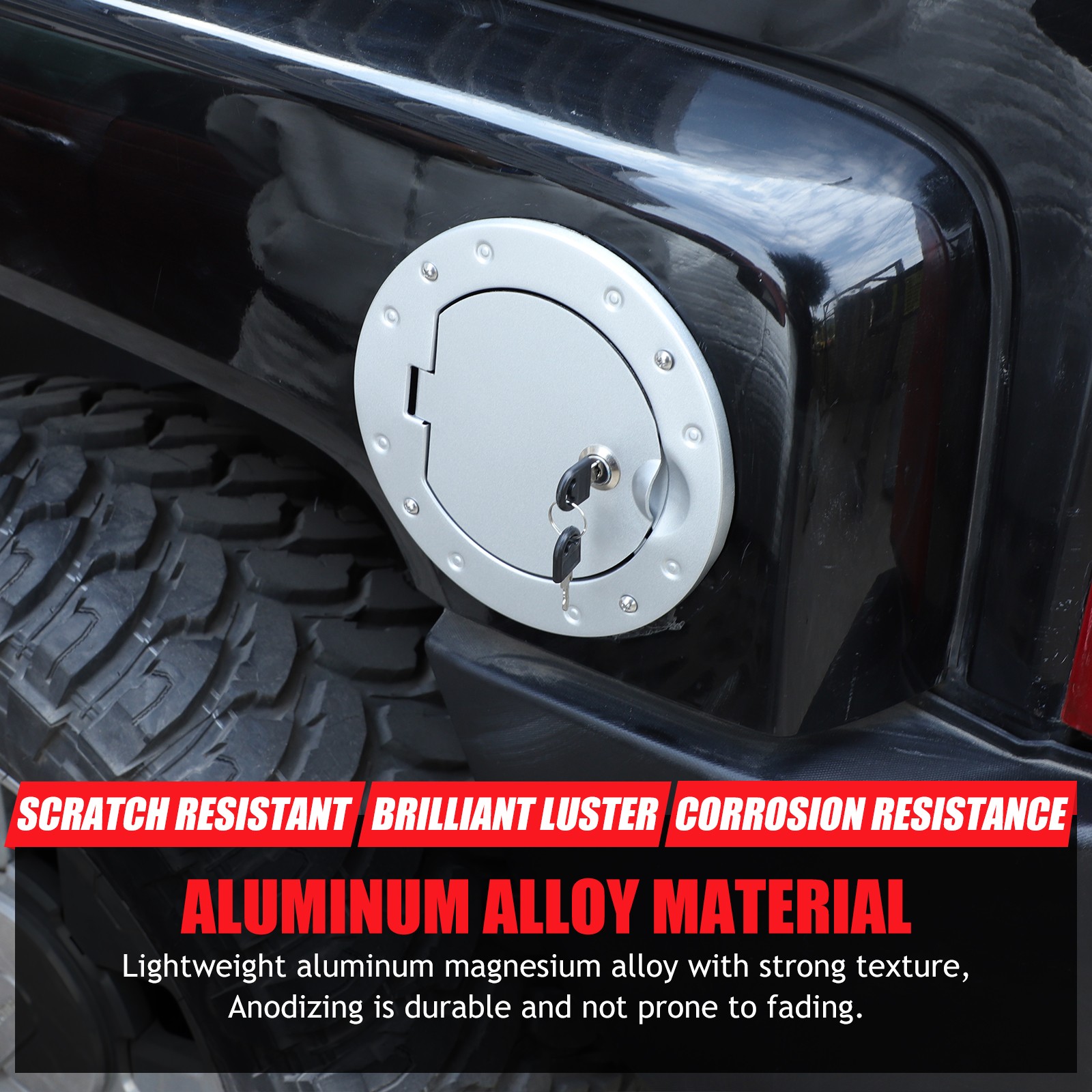 Alloy Fuel Filler Door Cover Gas Tank Cap w/keys Lock For Hummer H3 05-09 Sliver