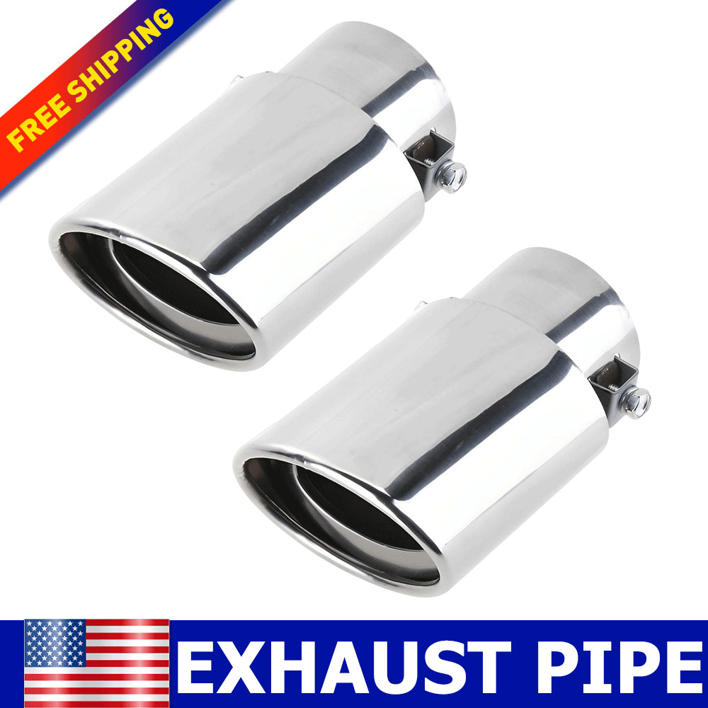 2PCS Silver Exhaust Tips Stainless Steel Muffler Tail Pipe Waterproof & Durable
