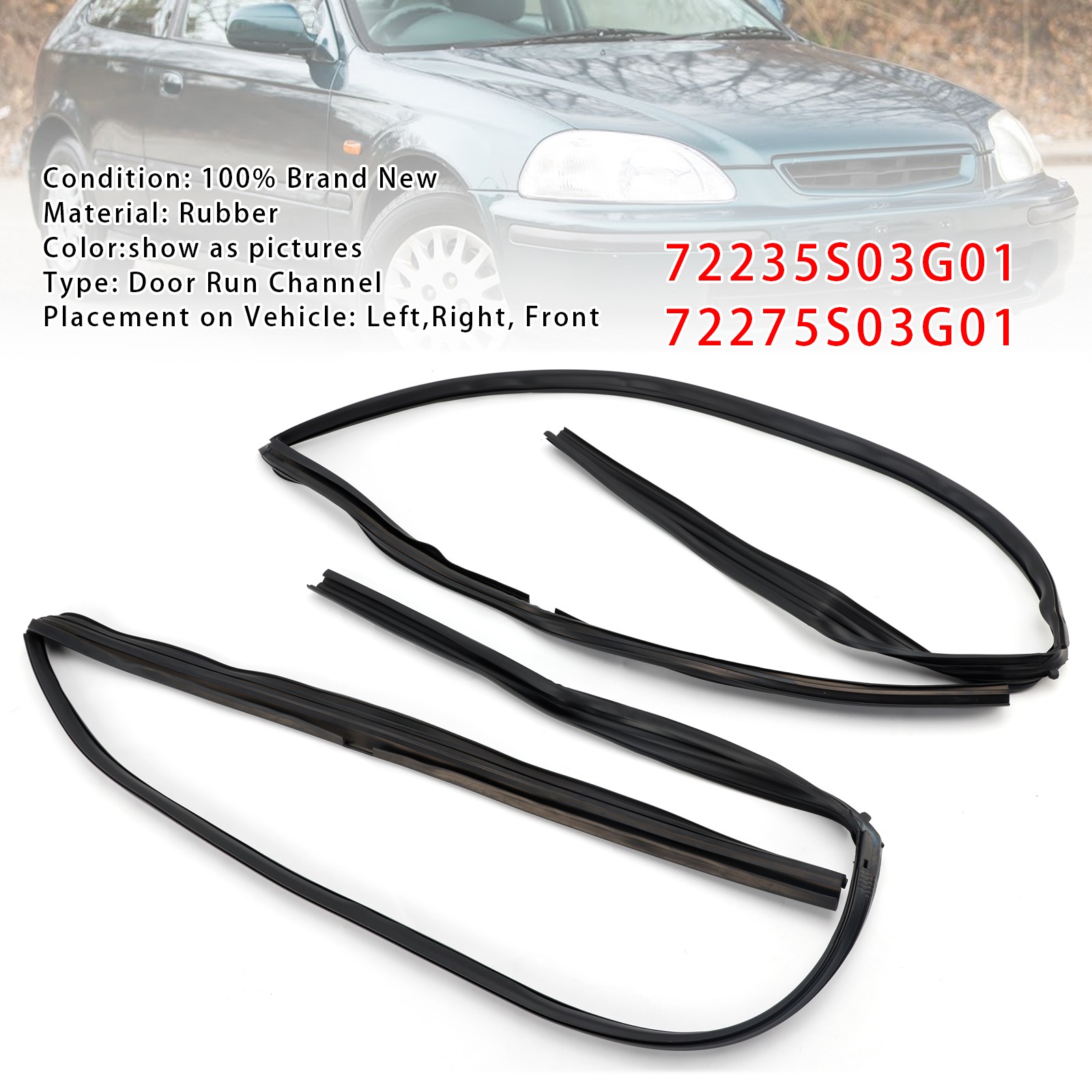 2PCS Front Door Glass Run Channel For HONDA CIVIC EK4 EK9 2D 3D 1996-2000 99