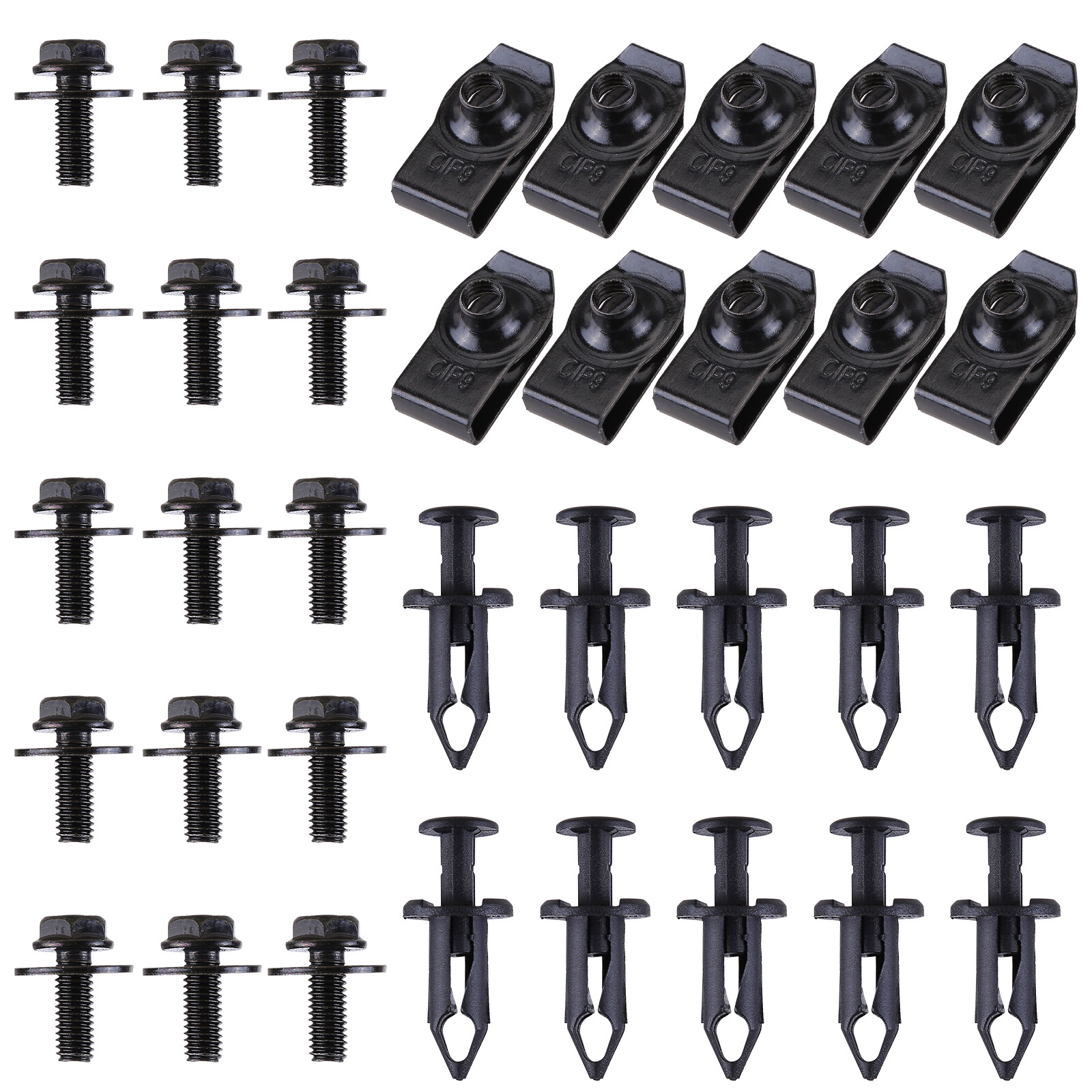 Car Body Bolts & U-nut Clips M6 Engine Cover Undertray Splash Shield Guard Set