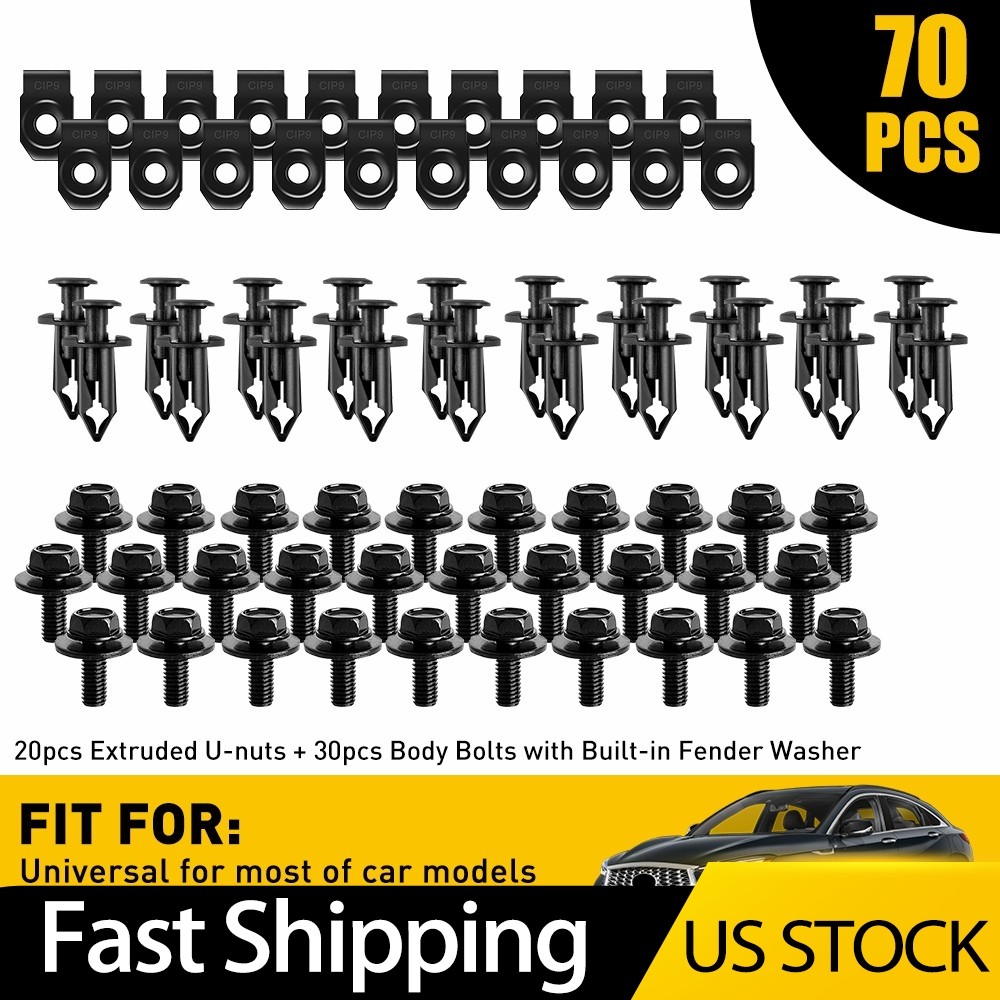 70X Universal Body Bolts & U-nut Clip For Engine Under Cover Splash Shield Guard
