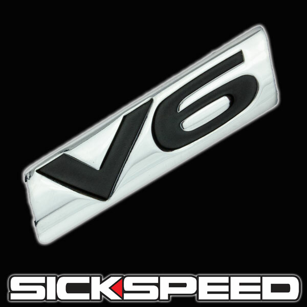 CHROME/BLACK METAL SLANTED V6 ENGINE RACE MOTOR SWAP EMBLEM BADGE DOOR A