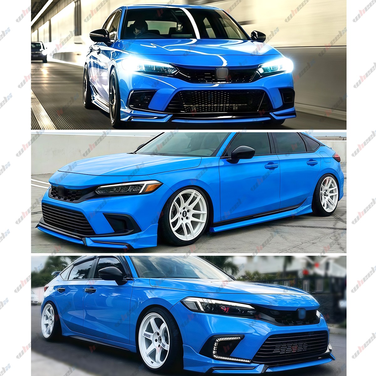 For 2022-24 11th Honda Civic Yofer V3 Glossy Black Front Bumper Lip Splitter Kit