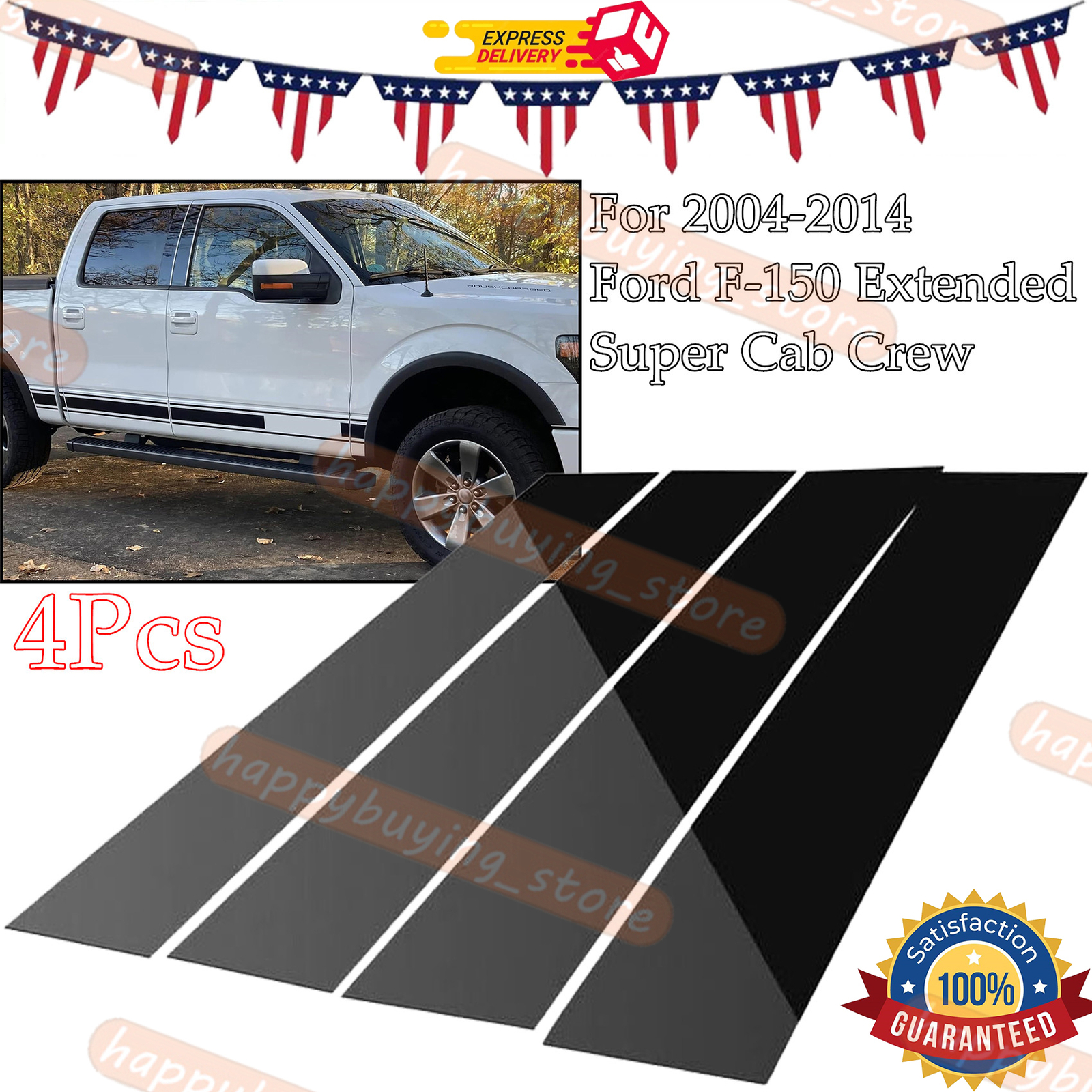 4PCS Pillar Posts For 2004 2005-2014 Ford F150 Super Cab Crew Window Door Kits