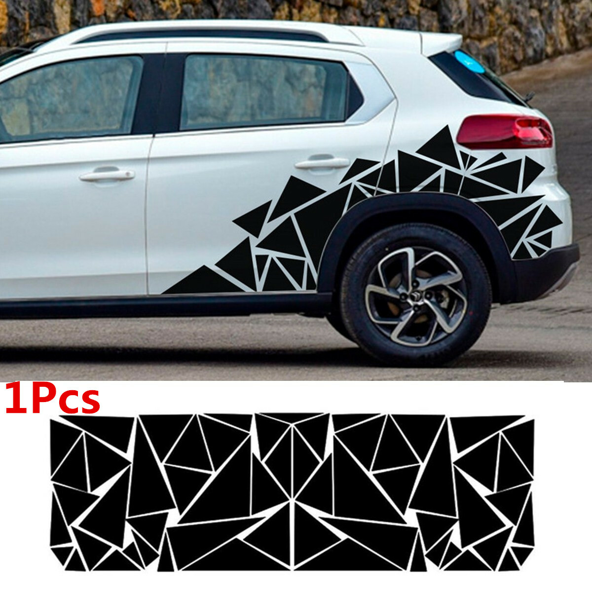 78x23in Geometric Triangle Graphics Decal Glossy Black Sticker For Car Body Side