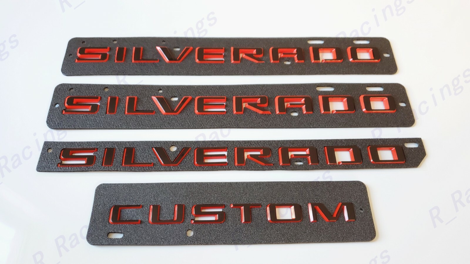 Fender Rear Black Red Silverado Custom Emblem Letters Fit 2019-2023 Silverado