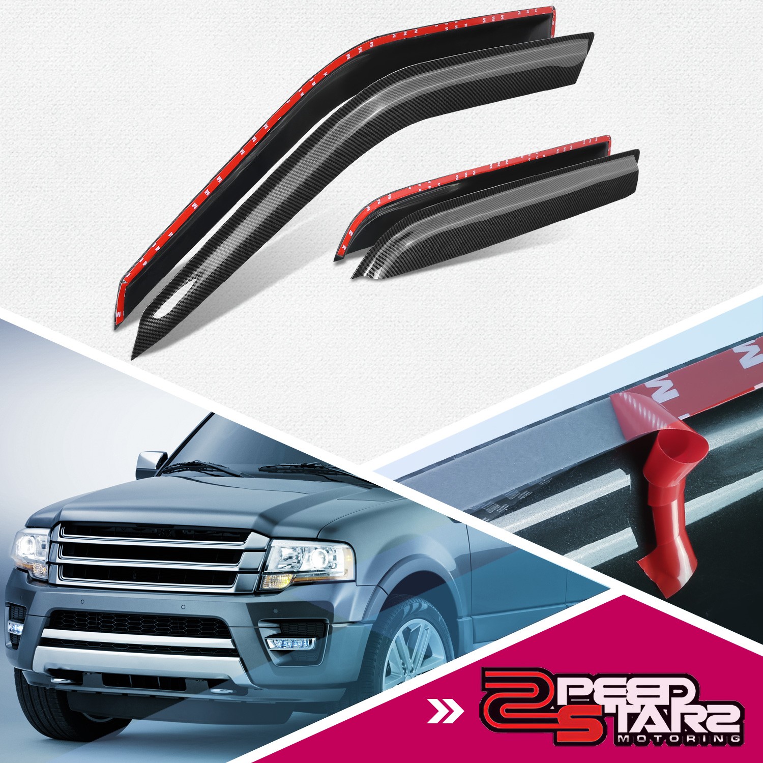 4Pcs Tape-On Window Visors Sun Rain Deflector for 97-17 Expedition Navigator
