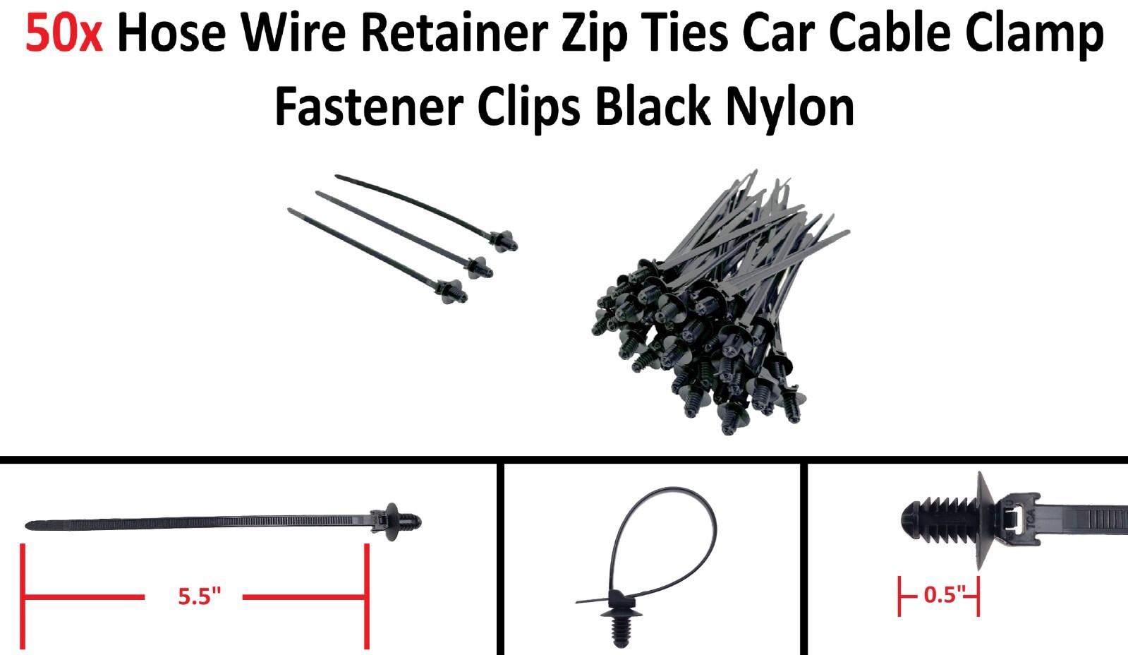 50x Hose Wire Retainer Zip Tie Car Cable Clamp Fastener Clips Black Nylon
