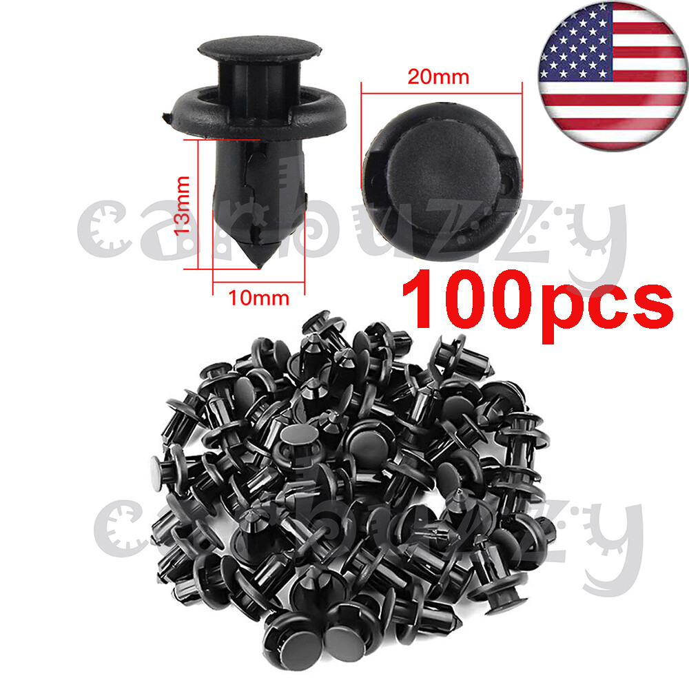 100Pcs/Set Plastic Rivet Car Fender Bumper Push Pin Clips 10mm Hole For Honda