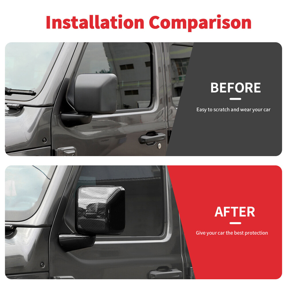 6* Side Rear View Mirror Full Cover Caps Shell Overlay Trim For Jeep Wrangler JL