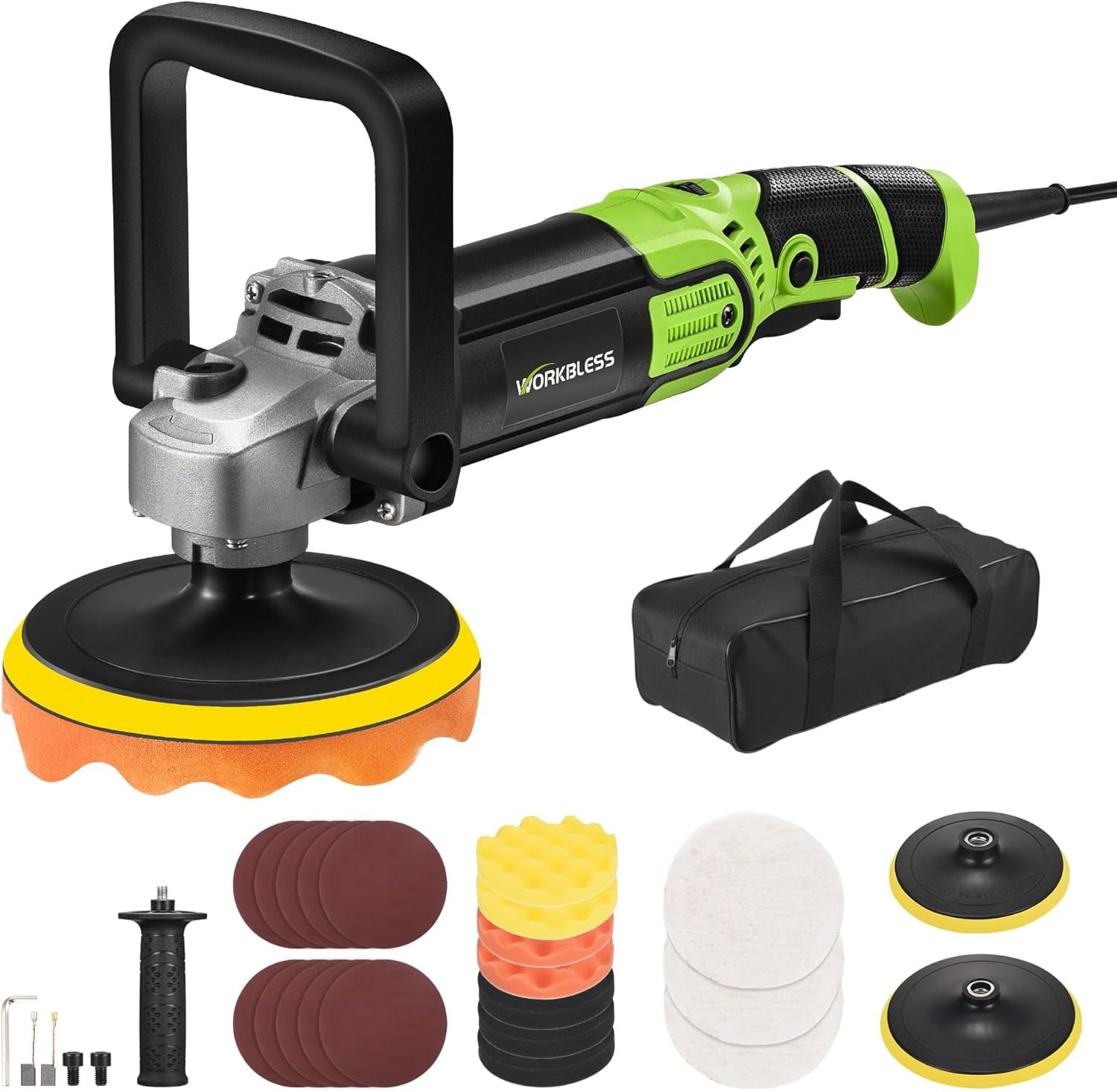 Buffer Polisher 1600W Rotary Car Polisher with 7 Speed 6 Inch 7 Inch for Cars