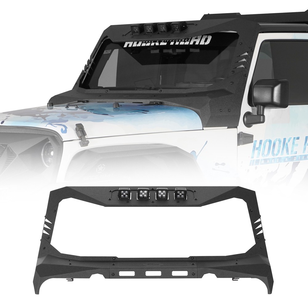 FIT 2007-2018 JEEP WRANGLER JK STEEL WINDSHIELD FRAME ARMOR GUARD W/LED LIGHTS