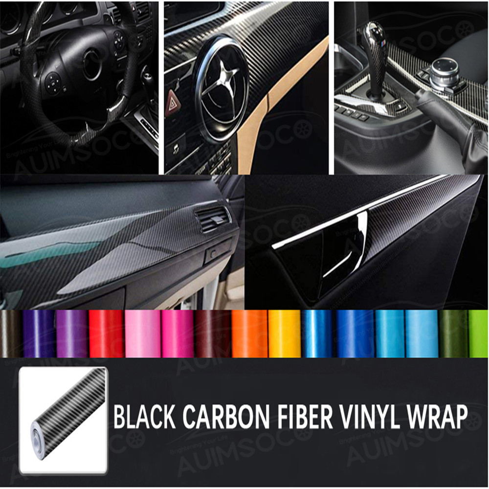 30*152cm 7D Premium Hi Gloss Black Carbon Fiber Vinyl Wrap Bubble Free Releas