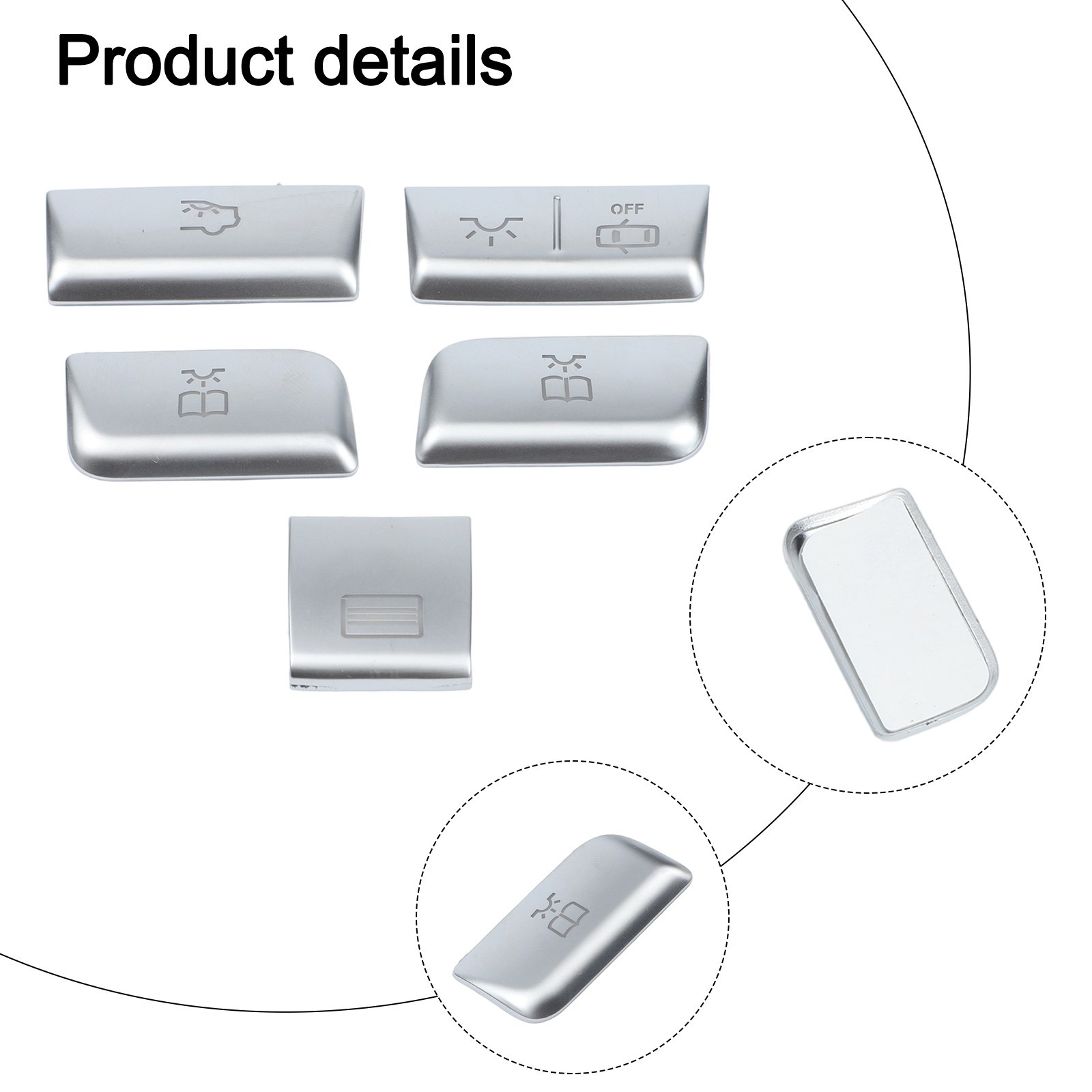 5pcs Silver Roof Reading Lamp Button Patch for Mercedes Car Interior Trim Set
