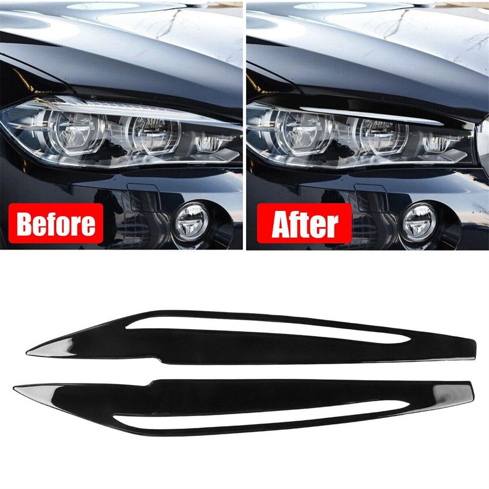 1 Pair For 2014-2018 BMW X5 F15 Headlight Eyelid Cover Eyebrows Trim Piano Black