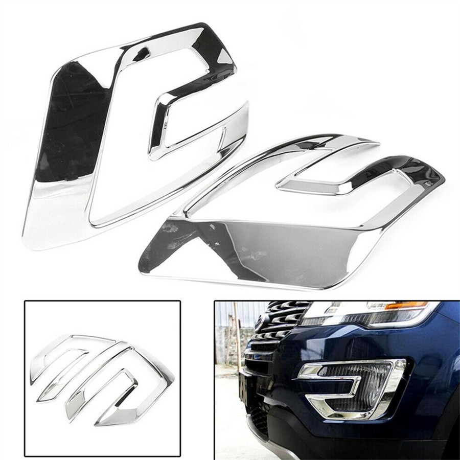 2pcs Chrome Front Bumper Fog Light Lamp Cover Trim For Ford Explorer 2016 2017