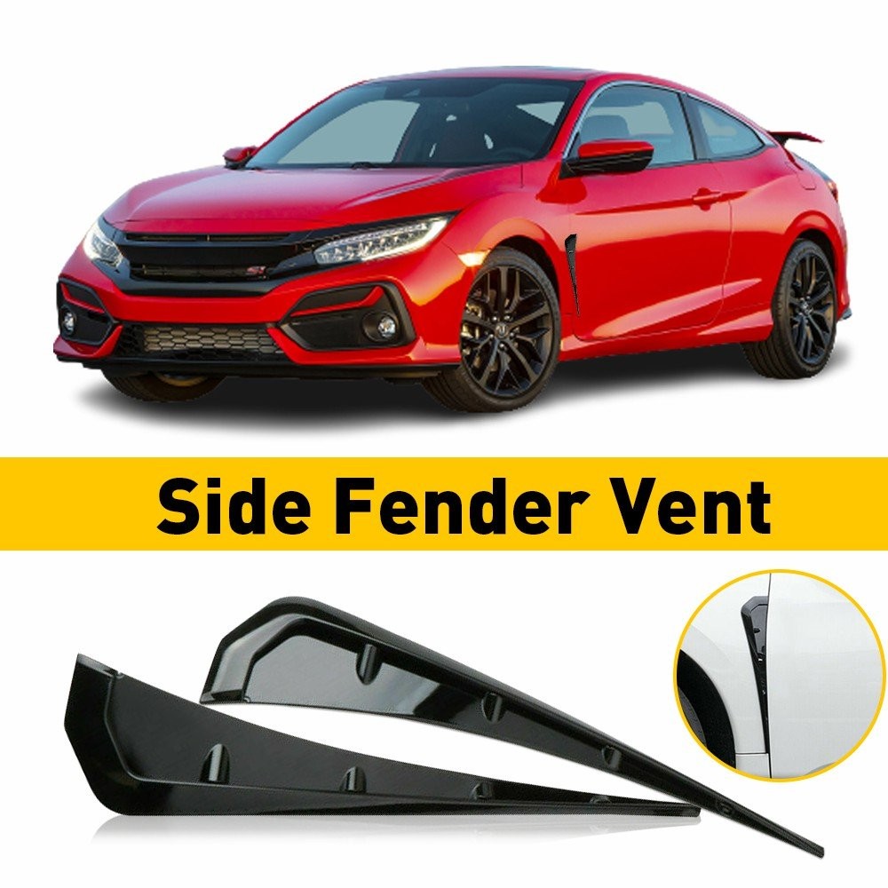 Glossy Black Side Fender Vent Air Wing Cover Trim For 2016-2020 Honda Civic