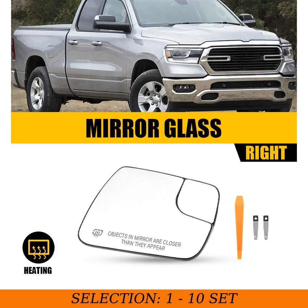 1-10x Side Wing Tow Mirror Glass with Heated Clear Fit Dodge RAM 1500 2019-2025